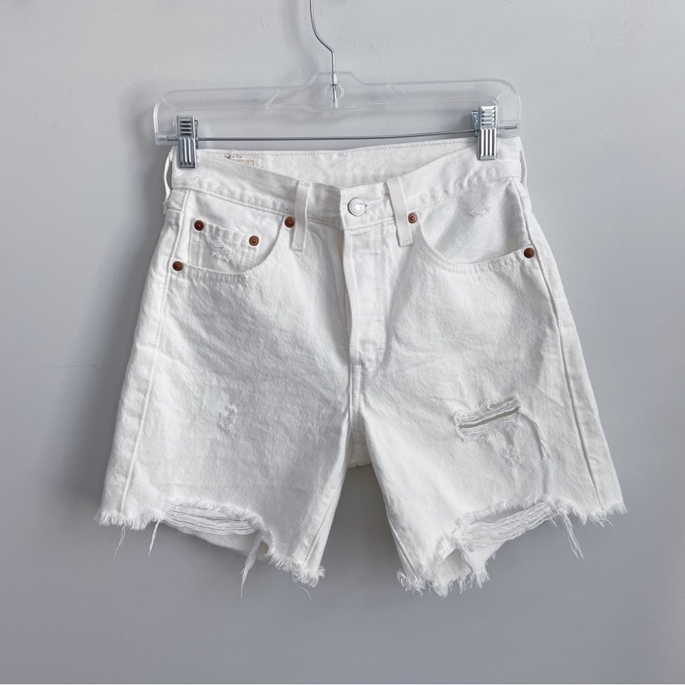 Levi’s 501 Distressed White Cut-Off Denim Shorts, Size 25